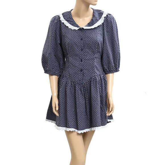 Free People Need To Know Mini Dress Eyelet Lace Printed Puff Sleeve S-6 283063 - Picture 5 of 9